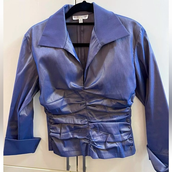 KM Collection Tops - KM COLLECTIONS by MILLA BELL Women's Stretch Blouse, Size 8 blue/purple Metallic
